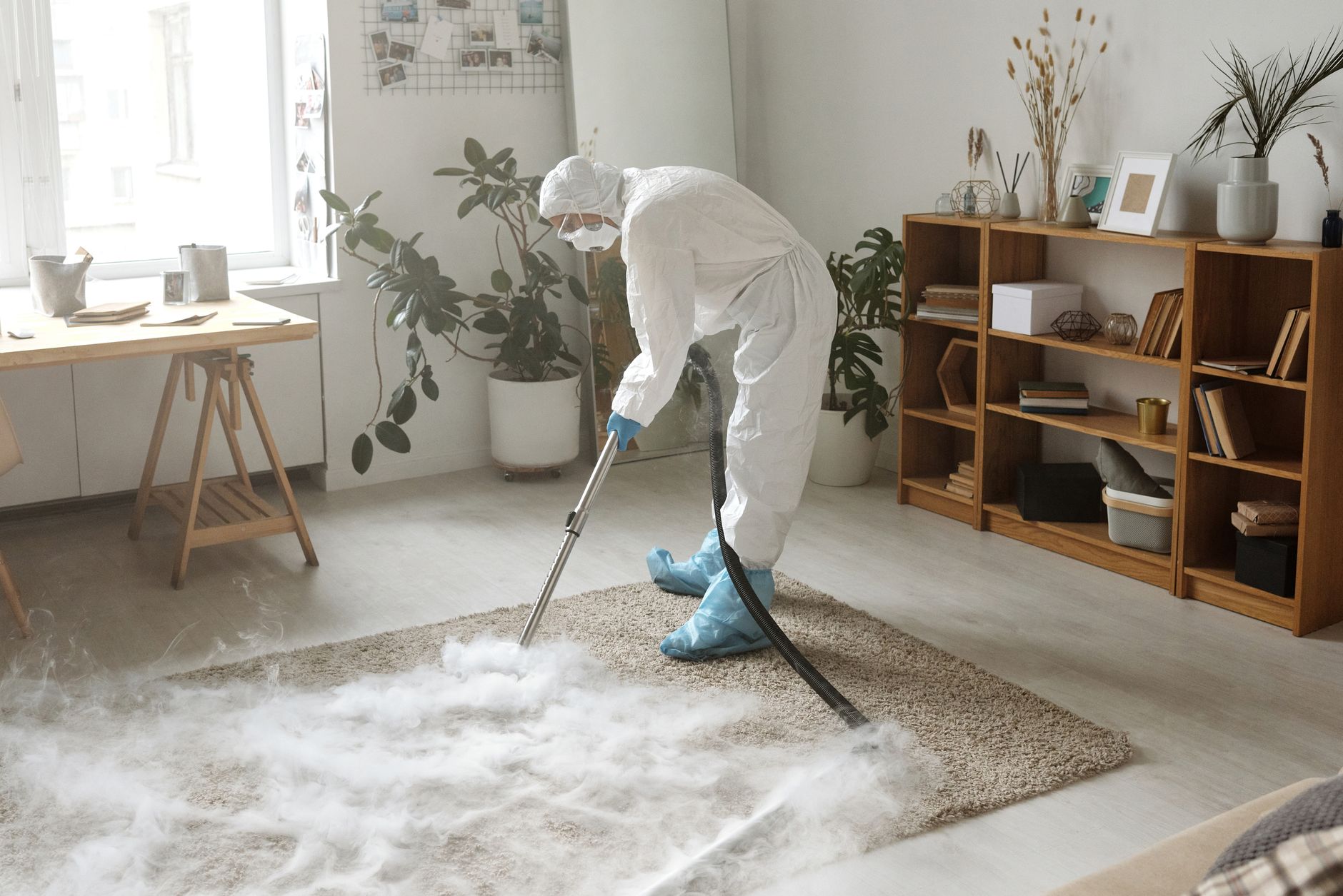 A Pro Response Mold Removal technician explaining the mold remediation process to a homeowner inside a clean, post-remediation Everman home.